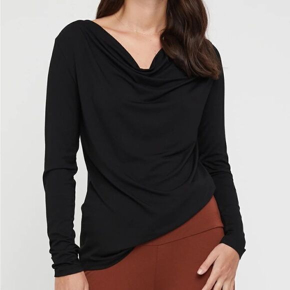 *nwt* BOBI Cowl Neck Longsleeve Navy Blue Shirt - Picture 1 of 5